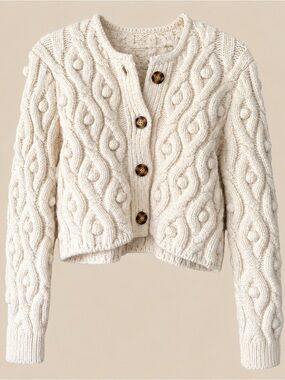 Fisherman Boxy Crop Cashmere Blend Cardigan M